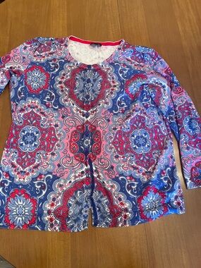 Talbots Pink & Blue Paisley Cardigan, size medium